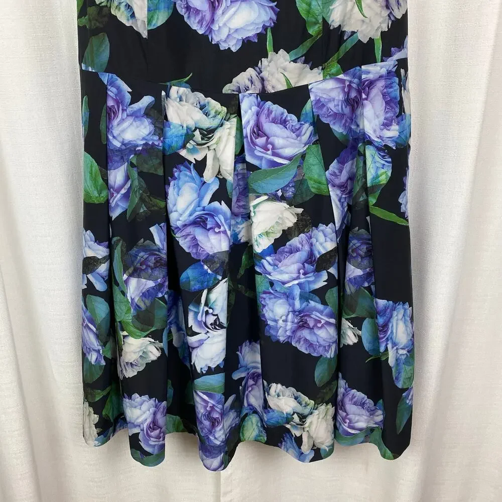 City Chic Black&Purple Floral Sateen Fit&Flare Midi Dress Sz.L/20W - Picture 4 of 13